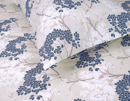 Divine Casa 144 TC Pure Cotton Single Bedsheet with 1 Pillow Cover Floral Pattern Colour Grey Blue