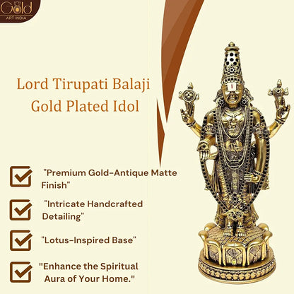 Gold Art India Lord Tirupati Balaji Idol Murti for Mandir Gold Antique Matte