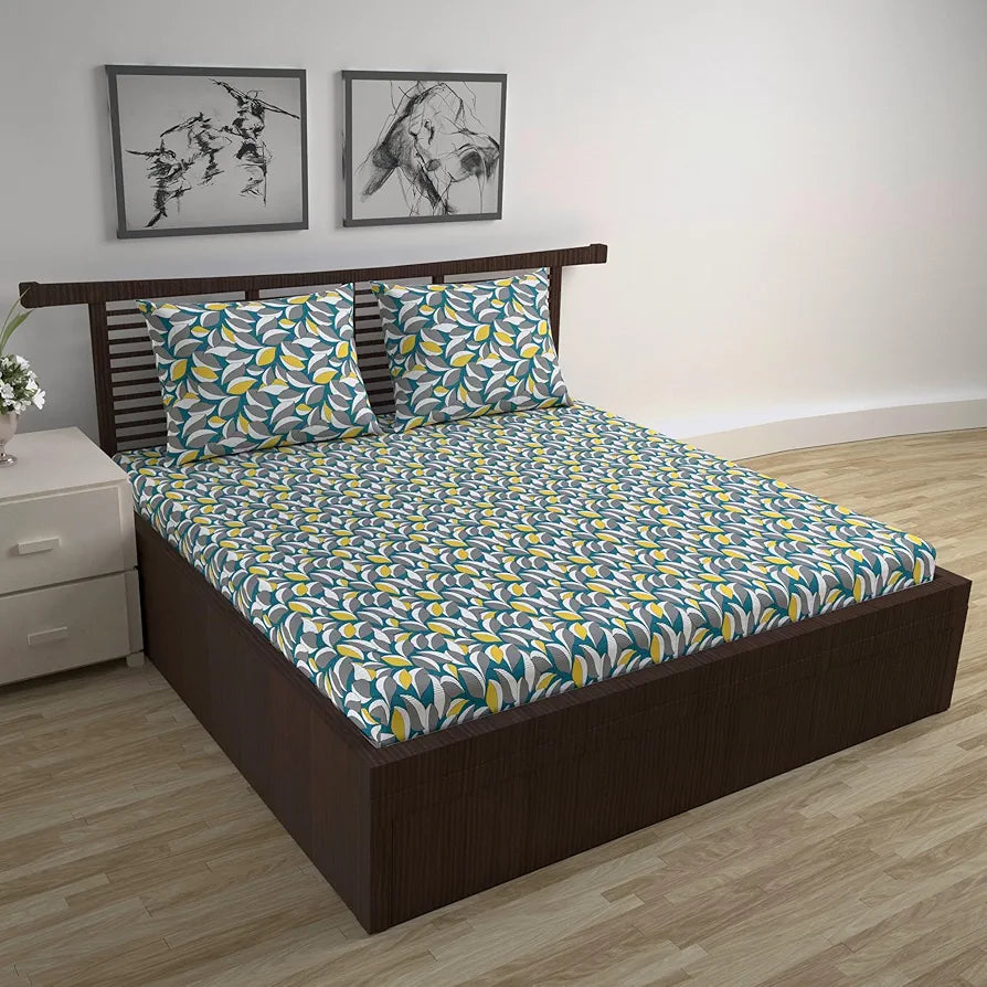 Divine Casa 144 TC 100% Cotton Bedsheet for Double Bed with 2 Pillow Cover Colour Rustic Brown
