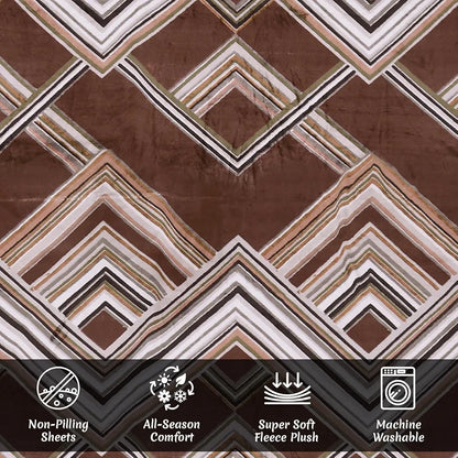 Cloth Fusion Warm Winter Bedsheet for Double Bed King Size with 2 Pillow Covers Zig Brown