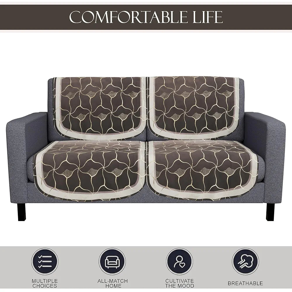 Kuber Industries Set of 6 Durable 2+1 Seater Sofa Cover for Living Room Arabica Look Brown & Golden Foil