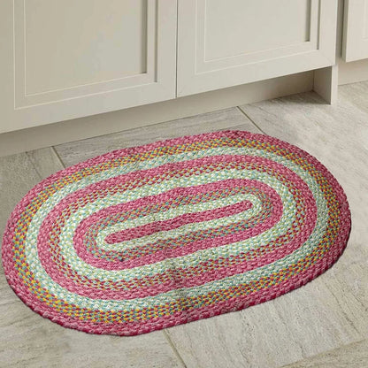 The Home Talk Oval Shape Handmade Cotton Carpets Braided Area Rugs Bedroom Pink