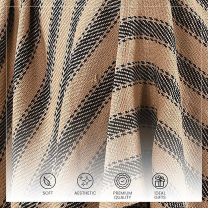 Sashaa World Striped Throw Medium with Tasselled Edges Colour Camel
