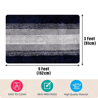 Kuber Industries Shaggy Carpet for Living Room Fluffy Rug for Bedroom Blue Patta Gray