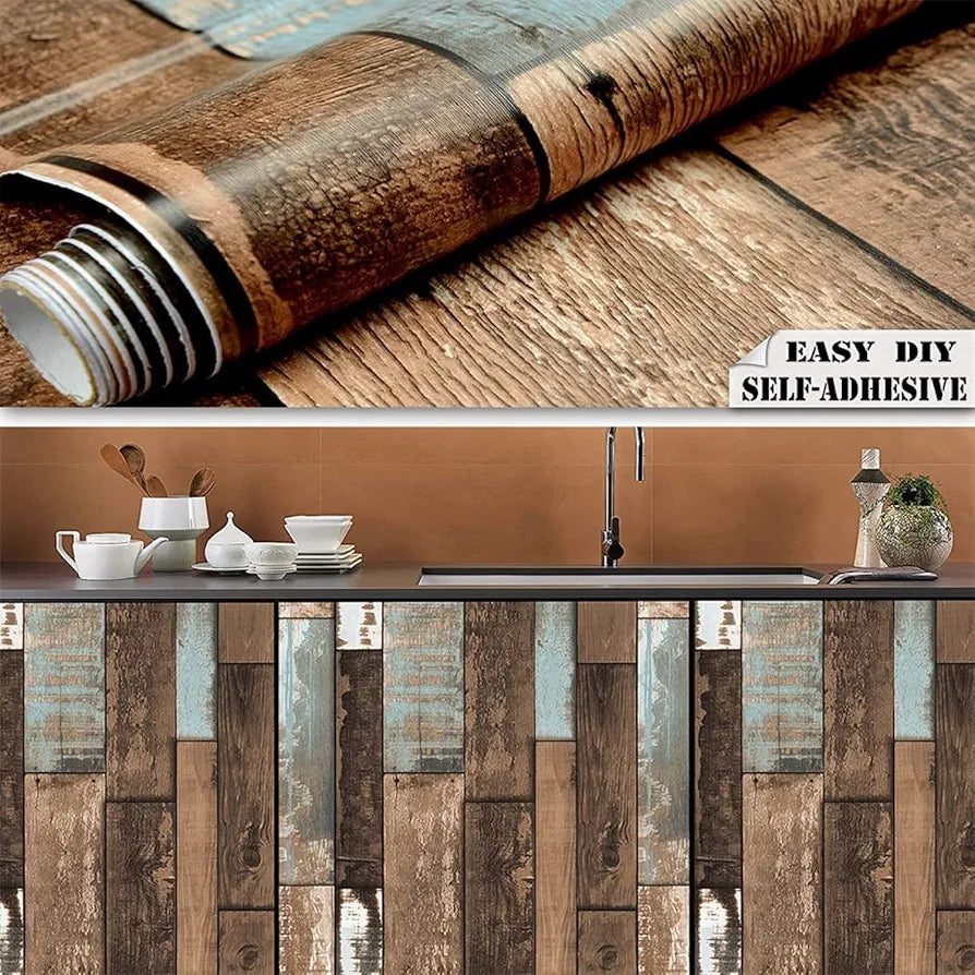 Jaamso Royals Vinyl Vintage Distressed Wallpaper for Furniture Wooden Pvc Door Waterproof 300 x 45 CM
