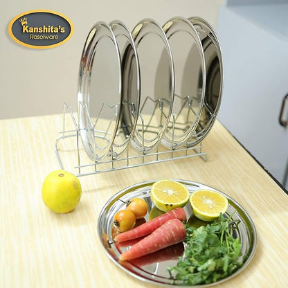 Kanshitas Rasoiware Stainless Steel Plain Full Dinner Plate with Mirror Finish 25.4 cm Dia 3 Pcs