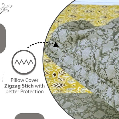 Divine Casa 144 TC 100% Pure Cotton Single Bedsheet with 1 Pillow Cover Ikat Diamond Print Colour Mustard Yellow