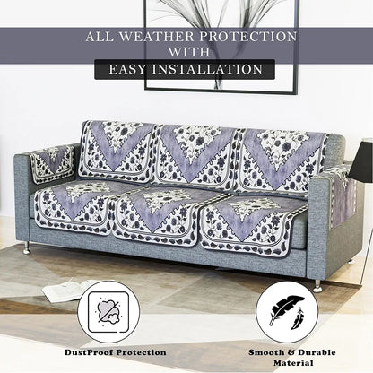 Kuber Industries Sofa Cover Net Sofa Slipcover Set 5-Seater Sofa Cover Flower Digital Triangle Border-753 Grey