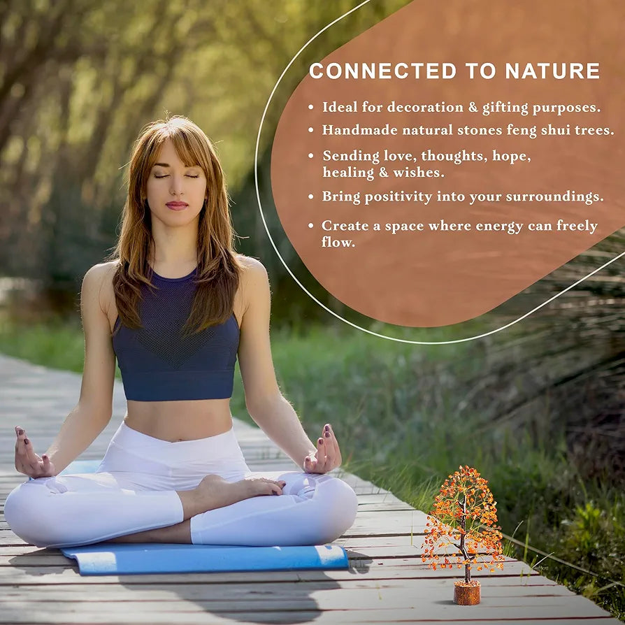 HindCraft Carnelian Chakra Crystal Tree Good Luck Golden Wire 10-12 inch