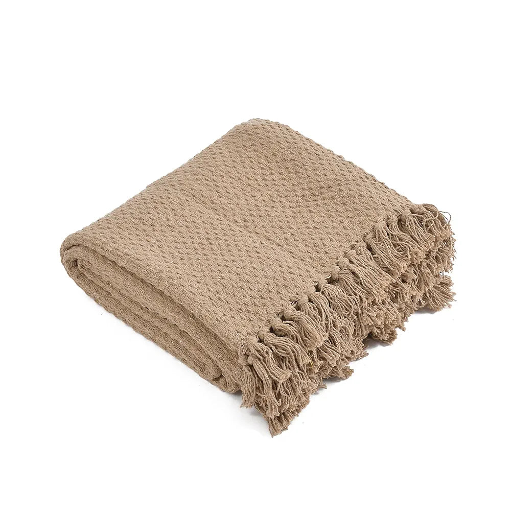 Sashaa World Weaved Beige Cotton Throw Colour Beige