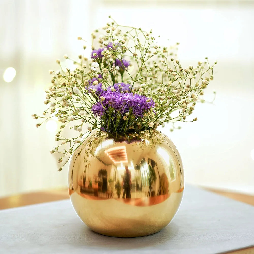 Behoma Metal Ball Round Flower Vase Gold Flowers not Included