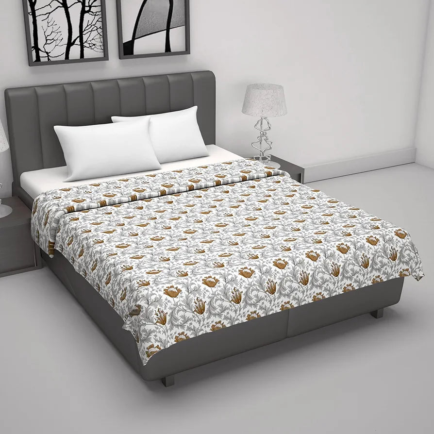 Divine Casa Floret 100% Cotton Double Dohar 120 GSM Soft & Lightweight Throw Blanket Colour Toffee Grey