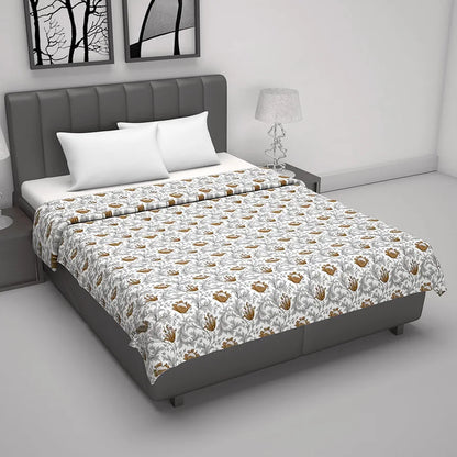 Divine Casa Floret 100% Cotton Double Dohar 120 GSM Soft & Lightweight Throw Blanket Colour Toffee Grey