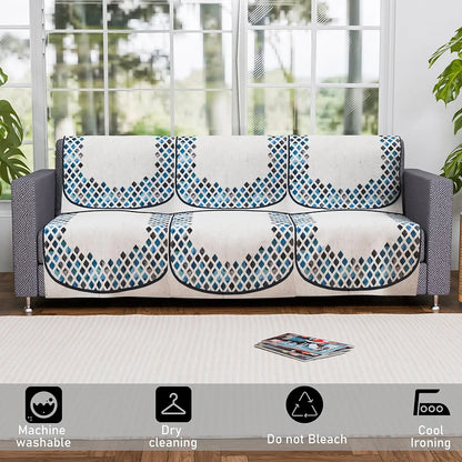 Kuber Industries Set of 6 Velvet 3 Seater Sofa Covers for Living Room Dot Border Grey & Blue