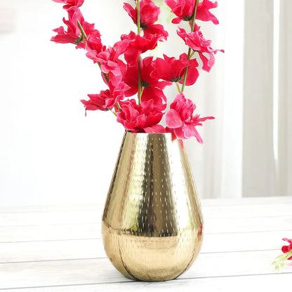 Behoma Drop Shape Metal Hammered Flower Vase 7.5 inches Golden 1 Pc Flowers not Included