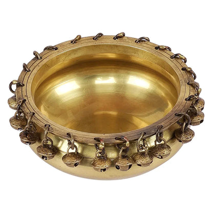 Two Moustaches Ethnic Traditional 6 Inches Brass Urli Bowl with Bells