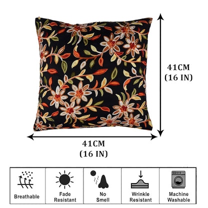 Kuber Industries Cushion Cover Pillow Covers Embroidery Cushion Covers Set of 5 Black