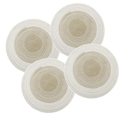 Spatlus Jute Placemats Set of 4 Heat Resistant Round Place Mats Natural Jute Cream Table Mats