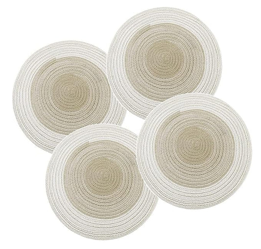 Spatlus Jute Placemats Set of 4 Heat Resistant Round Place Mats Natural Jute Cream Table Mats