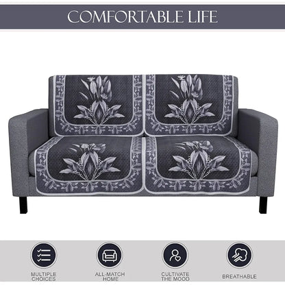Kuber Industries Set of 4 Net Durable 2 Seater Sofa Covers Leaf Dark Grey & Lilac