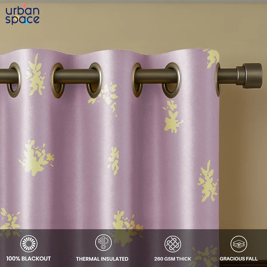 Urban Space Blackout Curtains for Living Room Gold Foil Printed Luxurious Blackout Decorative Door Curtain 1 Piece Crackle lilac Colour
