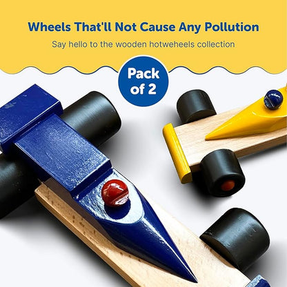 Mini Leaves Wooden Racing Car Toy Push Pull Toy Car Wooden Toy Car Combo Set of 2