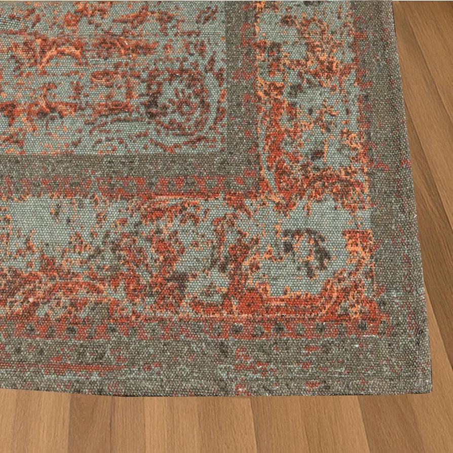 Sajavat Home Cotton Printed Floor Rug Colour Green Multi