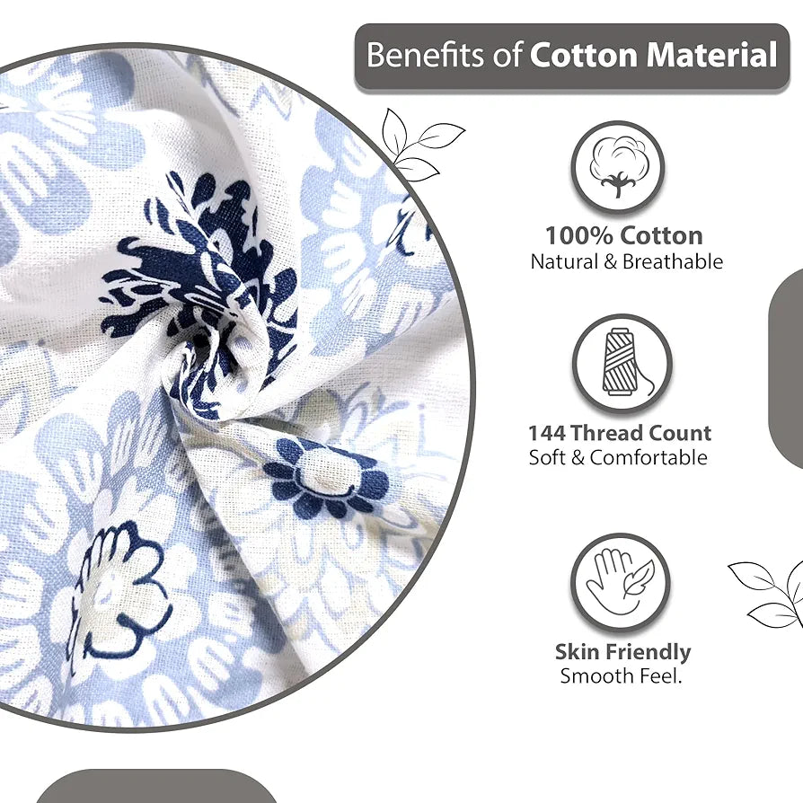 Divine Casa 144 TC 100% Cotton Bedsheet for Double Bed with 2 Pillow Cover Colour Soft Blue