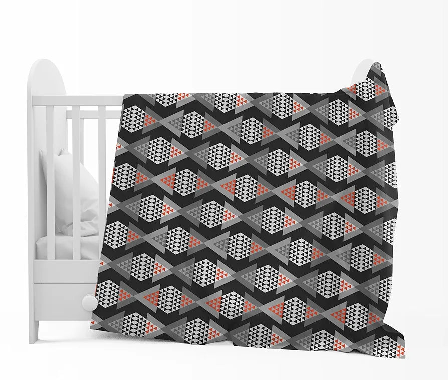 Divine Casa 120 GSM Microfiber Single Kids Dohar Soft & Lightweight Throw Blanket Geometric Pattern Colour Blue and Grey
