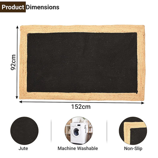 Kuber Industries 3x5 Feet Reversible Carpets for Living Room Machine Washable Border Black & Beige