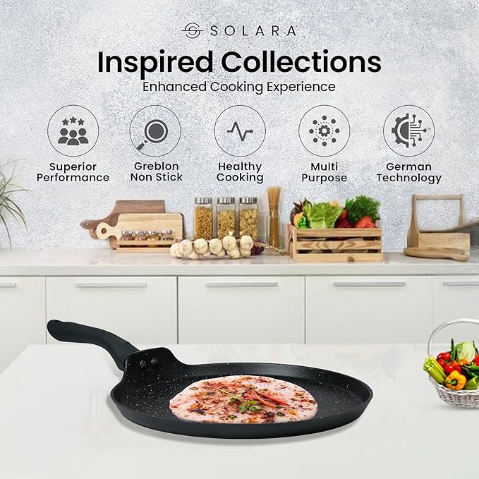 Solara Granite Dosa Tawa Non Stick Pan 28cm Dosa Tawa Induction Base & Gas Black Colour