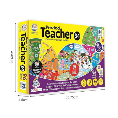 Preschool Teacher 3 in 1 | a Perfect Early Learner Jigsaw Puzzle for Kids | Learn More About Days of the Week, Months of the Year