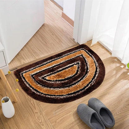 Kuber Industries Door Mat D Shape Fur Doormat Microfiber Golden & Brown
