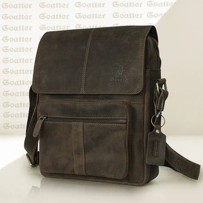 Goatter Hunter Leather 13" Shoulder Crossbody Travel Messenger Bags 