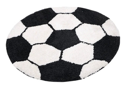The Home Talk Kids Bath mat Floor Rug Football Design Cotton Round Anti-Skid Backing White & Black