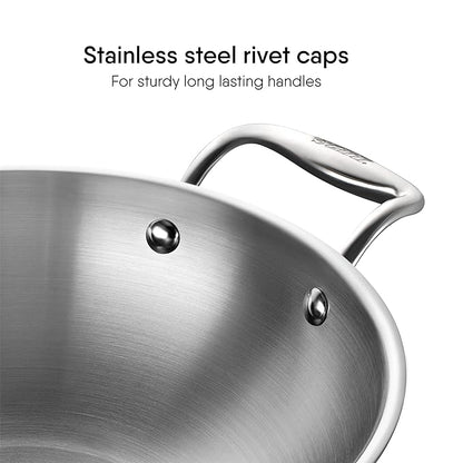 Stahl Artisan Triply Stainless Steel Kadhai With Lid | Kadai for Cooking | Stainless Steel Cookware Triply Kadai | 3.3 L | 26 Cm