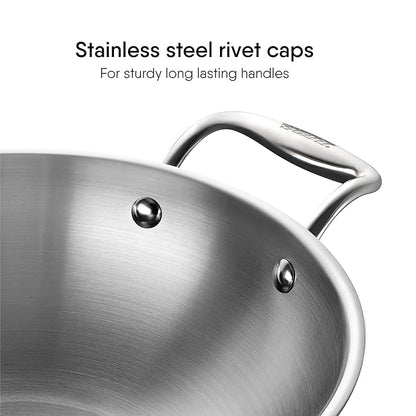 Stahl Artisan Triply Stainless Steel Kadhai With Lid, Kadai for Cooking | Induction & Gas Stove Compatible | 0.8 L | 16 Cm