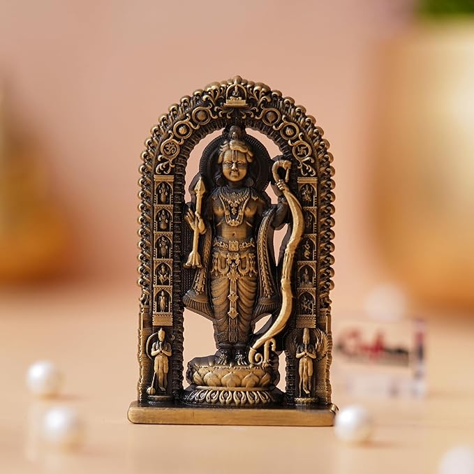 Ecraftindia Golden Metal Handcrafted Shri Ram Statue Holding Bow & Arrow | Ayodhya Ram Lalla Idol