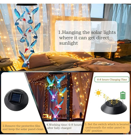 Taiga Humming Bird Solar Power Wind Chimes Color Changing Hanging Led Lights Multi Color