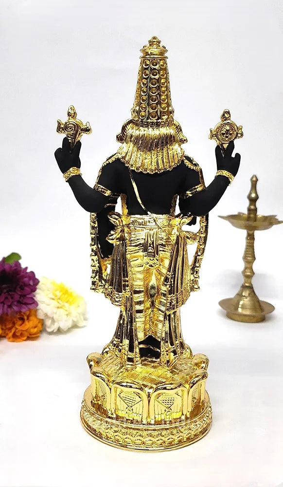 Gold Art India Lord Tirupati Balaji Idol Murti for Mandir Gold Plated Terra Cotta