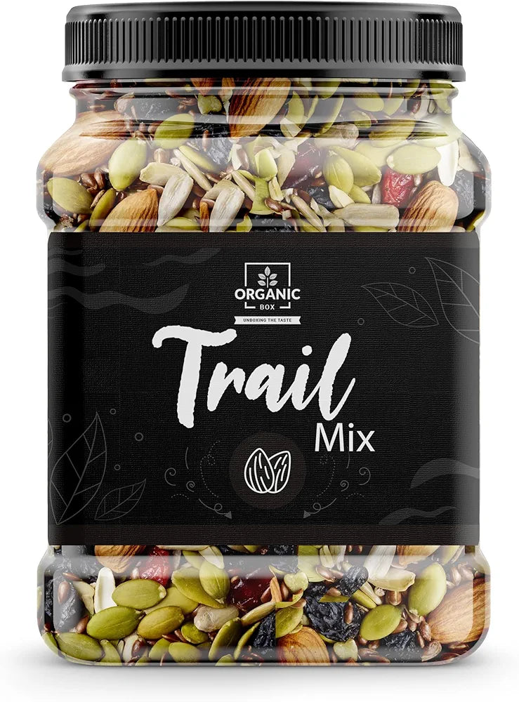 Organic Box 100% Natural And Premium Healthy Trail Mix - Almonds,Cashew,Raisins,Black Raisins,Pumpkin,Sunflower,Flax Seeds,Healthy Snack,Nuts And Dry Fruits   - Diwali Gift Pack