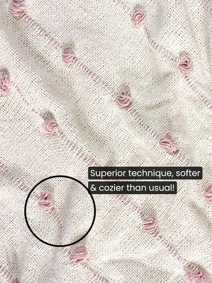Sajavat Home Hand Knitted Pure Cotton 3 Seater Sofa Throw Beige & Pink