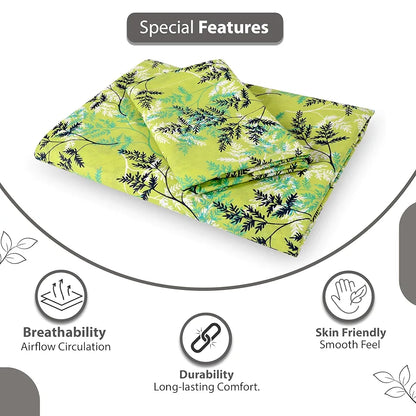 Divine Casa 144 TC 100% Cotton Double Bedsheet with 2 Pillow Covers Floral Pattern Colour Lime Breeze