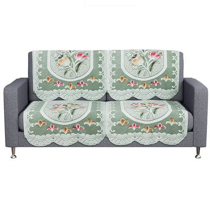 Kuber Industries Sofa Cover Net 2+1 Seater Sofa Slip Cover Set Tulip Printed Green