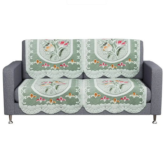Kuber Industries Sofa Cover Net 2+1 Seater Sofa Slip Cover Set Tulip Printed Green