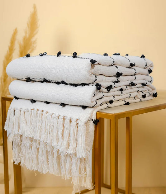 Sajavat Home Hand Knitted Pure Cotton 3 Seater Sofa Throw Colour Beige & Black