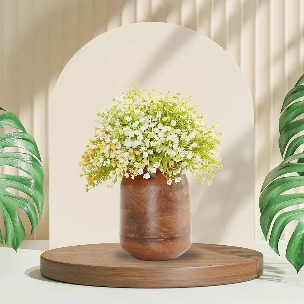 Behoma Flower Vase Jar Shape Mango Wood Vases Walnut Brown Finish Flowers not Included