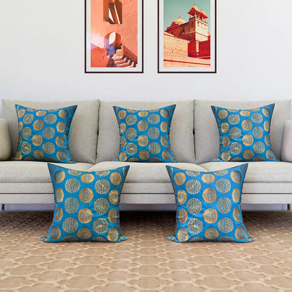 Kuber Industries Cushion Cover Pillow Covers Banarasi Gola Set of 5 Colour Firozi