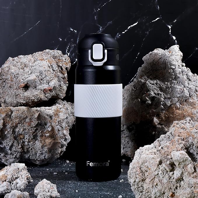 Femora HydroPro Double Walled Stainless Steel Thermosteel Charcoal Black Water Bottle - 400 gms