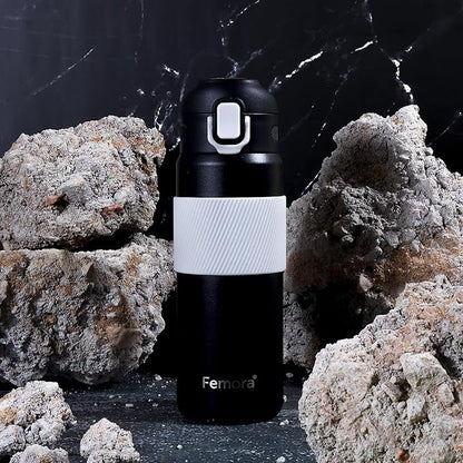 Femora HydroPro Double Walled Stainless Steel Thermosteel Charcoal Black Water Bottle - 400 gms